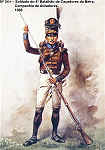 N� 34-4 - Soldado do 4� Batalh�o de Ca�adores da Beira, companhia de Atiradores, 1808 - Aguarela do Cor. Ribeiro Artur - Edi��o Jornal do Ex�rcito, 1983 - Dim. 15x10,5 cm - Col. A. Monge da Silva