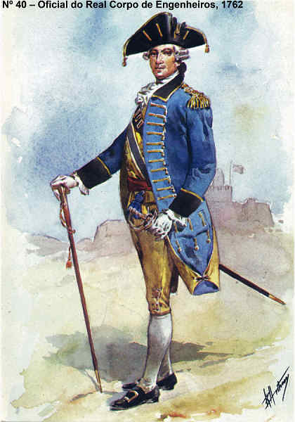 N� 40 - Oficial do Real Corpo de Engenheiros, 1762 - Aguarela do Cor. Ribeiro Artur - Edi��o Jornal do Ex�rcito S/D (1983?) - Dim. 15x10,5 cm - Col. A. Monge da Silva