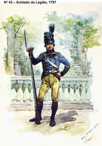 N� 43 - Soldado da Legi�o, 1797 - Aguarela do Cor. Ribeiro Artur - Edi��o Jornal do Ex�rcito S/D (1983?) - Dim. 15x10,5 cm - Col. A. Monge da Silva