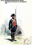 N� 45 - Soldado do Batalh�o da Ilha Terceira, Guarni��o do Castelo de S. Jo�o Baptista, 1797 - Aguarela do Cor. Ribeiro Artur - Edi��o Jornal do Ex�rcito S/D (1983?) - Dim. 15x10,5 cm - Col. A. Monge da Silva.