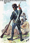 N� 46 - Soldado de Mil�cias do Regimento de Penafiel, Divis�o Norte, 1806 - Aguarela do Cor. Ribeiro Artur - Edi��o Jornal do Ex�rcito S/D (1983?) - Dim. 15x10,5 cm - Col. A. Monge da Silva