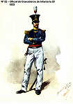 N� 52 - Oficial de Granadeiros de Infantaria 20, 1833 - Aguarela do Cor. Ribeiro Artur - Edi��o Jornal do Ex�rcito S/D (1983?) - Dim. 15x10,3 cm - Col. A. Monge da Silva