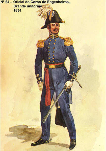 N� 64 - Oficial do Corpo de Engenheiros, 1834, Grande uniforme - Aguarela do Cor. Ribeiro Artur - Edi��o Jornal do Ex�rcito S/D (1983?) - Dim. 15x10,3 cm - Col. A. Monge da Silva