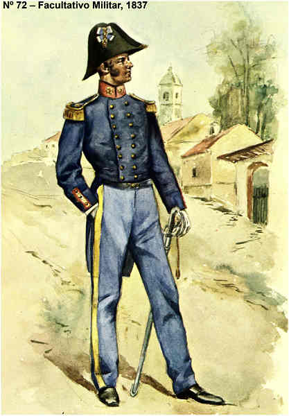 N� 72 - Facultativo Militar, 1837 - Aguarela do Cor. Ribeiro Artur - Edi��o Jornal do Ex�rcito S/D (1983?) - Dim. 15x10,3 cm - Col. A. Monge da Silva