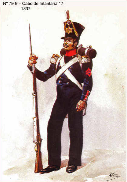 N� 79-9 - Cabo de Infantaria 17, 1837 - Aguarela do Cor. Ribeiro Artur - Edi��o Jornal do Ex�rcito, 1983 - Dim. 15x10,3 cm - Col. A. Monge da Silva