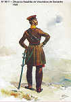 N� 99-11 - Oficial do Batalh�o de Volunt�rios de Santar�m, 1846 - Aguarela do Cor. Ribeiro Artur - Edi��o Jornal do Ex�rcito, 1983 - Dim. 15x10,3 cm - Col. A. Monge da Silva