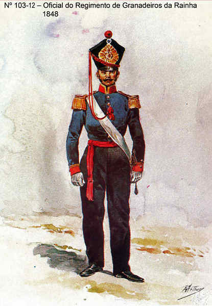 N� 103-12 - Oficial do Regimento de Granadeiros da Rainha, 1848 - Aguarela do Cor. Ribeiro Artur - Edi��o Jornal do Ex�rcito, 1983 - Dim. 15x10,3 cm - Col. A. Monge da Silva