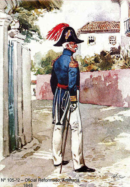 N� 105-12 - Oficial Reformado, Artilharia, 1848 - Aguarela do Cor. Ribeiro Artur - Edi��o Jornal do Ex�rcito, 1983 - Dim. 15x10,3 cm - Col. A. Monge da Silva