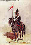 N� 106-12 - Soldado de Lanceiros n� 1, 1848 - Aguarela do Cor. Ribeiro Artur - Edi��o Jornal do Ex�rcito, 1983 - Dim. 15x10,3 cm - Col. A. Monge da Silva