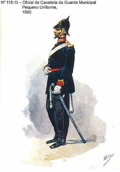 N� 115-13 - Oficial de Cavalaria da Guarda Municipal, Pequeno uniforme, 1850 - Aguarela do Cor. Ribeiro Artur - Edi��o Jornal do Ex�rcito, 1983 - Dim. 15x10,3 cm - Col. A. Monge da Silva