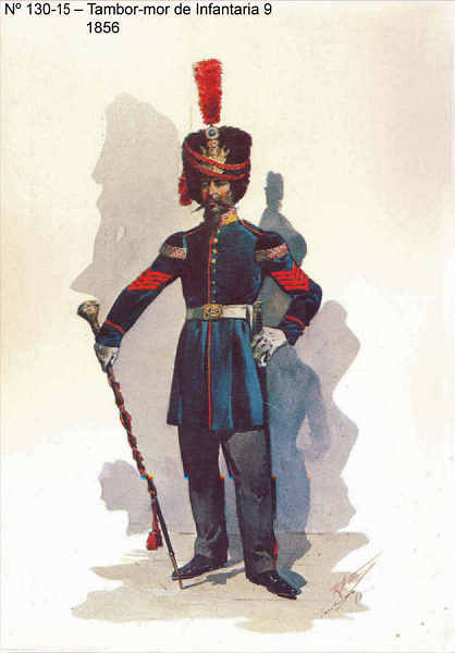 N� 130-15 - Tambor-mor de Infantaria 9, 1856 - Aguarela do Cor. Ribeiro Artur - Edi��o Jornal do Ex�rcito, 1985 - Dim. 15x10,3 cm - Col. A. Monge da Silva