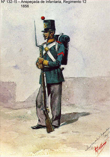 N� 132-15 - Anspe�ada de Infantaria, Regimento 12, 1856 - Aguarela do Cor. Ribeiro Artur - Edi��o Jornal do Ex�rcito, 1985 - Dim. 15x10,3 cm - Col. A. Monge da Silva