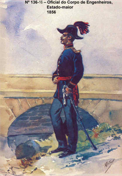 N� 136-16 - Oficial do Corpo de Engenheiros, Estado-maior, 1856 - Aguarela do Cor. Ribeiro Artur - Edi��o Jornal do Ex�rcito, 1985 - Dim. 15x10,3 cm - Col. A. Monge da Silva
