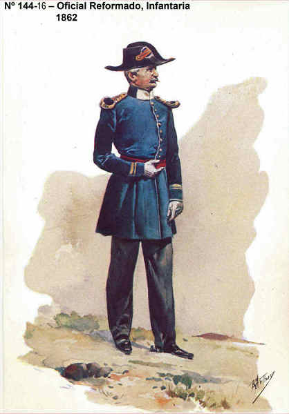 N� 144-16 - Oficial Reformado, Infantaria, 1862 - Aguarela do Cor. Ribeiro Artur - Edi��o Jornal do Ex�rcito, 1985 - Dim. 15x10,3 cm - Col. A. Monge da Silva