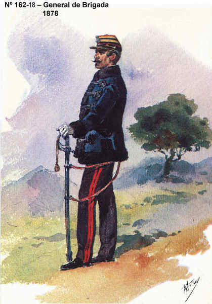 N� 162-18 - General de Brigada, 1878 - Aguarela do Cor. Ribeiro Artur - Edi��o Jornal do Ex�rcito, 1985 - Dim. 15x10,3 cm - Col. A. Monge da Silva