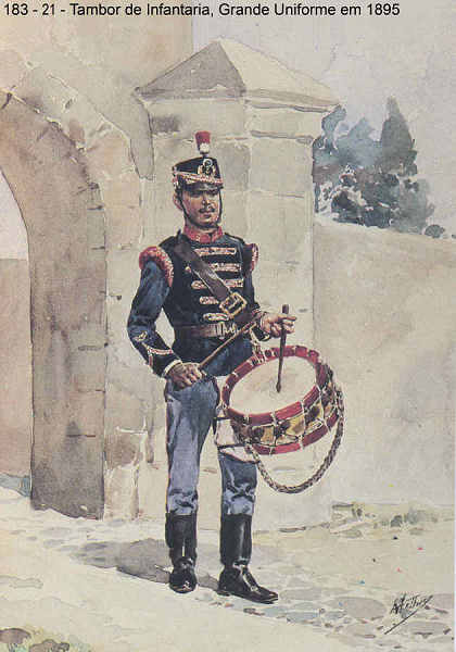 N� 183-21 - Tambor de Infantaria, Grande Uniforme, 1895 - Aguarela do Cor. Ribeiro Artur - Edi��o Jornal do Ex�rcito, 1987 - Dim. 15x10,3 cm - Col. A. Monge da Silva