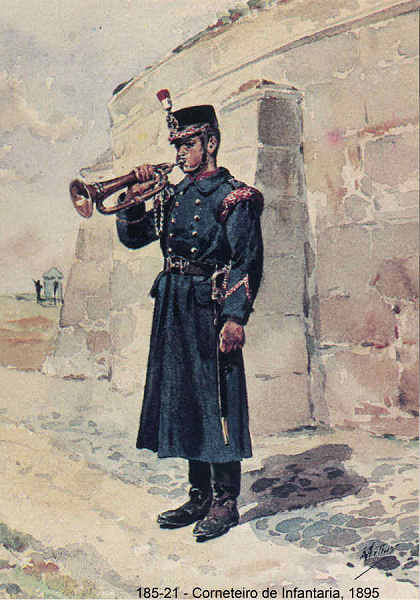 N� 185-21 - Corneteiro de Infantaria, 1895 - Aguarela do Cor. Ribeiro Artur - Edi��o Jornal do Ex�rcito, 1987 - Dim. 15x10,3 cm - Col. A. Monge da Silva