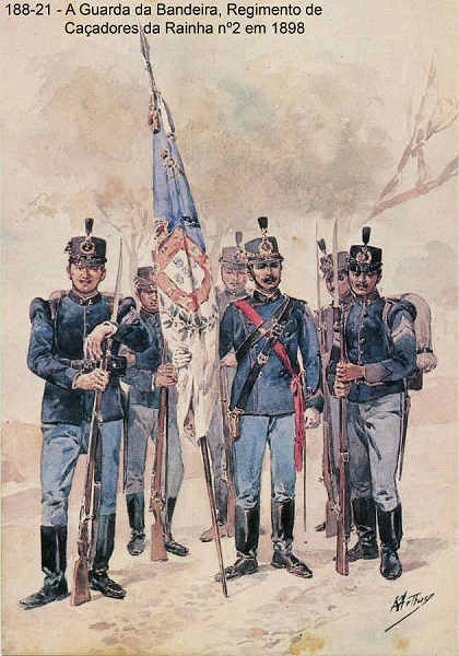 N� 188-21 - A Guarda da Bandeira, Regimento de Ca�adores da Rainha n� 2, 1898 - Aguarela do Cor. Ribeiro Artur - Edi��o Jornal do Ex�rcito, 1987 - Dim. 15x10,3 cm - Col. A. Monge da Silva