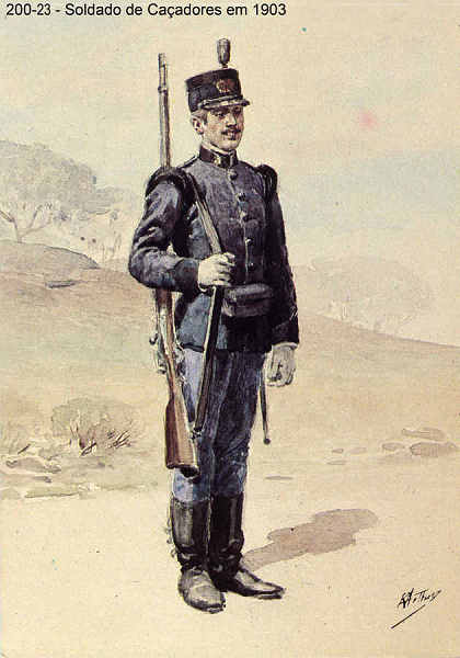 N� 200-23 - Soldado de Ca�adores em 1903 - Aguarela do Cor. Ribeiro Artur - Edi��o Jornal do Ex�rcito, 1987 - Dim. 15x10,3 cm - Col. A. Monge da Silva