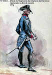 N� 218-25 - Oficial do Regimento de Infantaria de Estremoz destacado no Rio de Janeiro, 1774 - Aguarela do Cor. Ribeiro Artur - Edi��o Jornal do Ex�rcito, 1987 - Dim. 15x10,3 cm - Col. A. Monge da Silva.