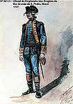 N� 221-25 - Oficial do Regimento dos Drag�es do Rio Grande de S. Pedro, Brasil, 1777 - Aguarela do Cor. Ribeiro Artur - Edi��o Jornal do Ex�rcito, 1987 - Dim. 15x10,3 cm - Col. A. Monge da Silva.