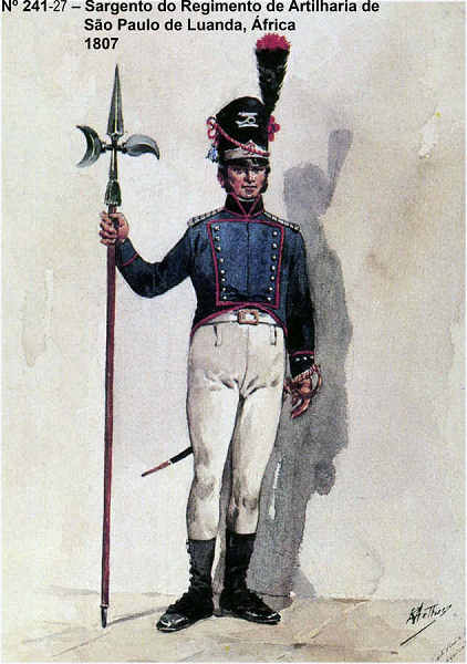 N� 241-27 - Sargento do Regimento de Artilharia de S. Paulo de Luanda, �frica, 1807 - Aguarela do Cor. Ribeiro Artur - Edi��o Jornal do Ex�rcito, 1987 - Dim. 15x10,3 cm - Col. A. Monge da Silva
