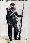 N� 243-27 - Soldado Expedicion�rio � Prov�ncia de Angola, 1873 - Aguarela do Cor. Ribeiro Artur - Edi��o Jornal do Ex�rcito, 1987 - Dim. 15x10,3 cm - Col. A. Monge da Silva