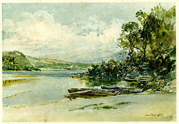 I RG 11 - MON��O. Rio Minho em aguarela de Roque Gameiro - Edi��o dos CTT - Circulado em 1966 - Dim. 14,8x10,5 cm - Col. A. Monge da Silva