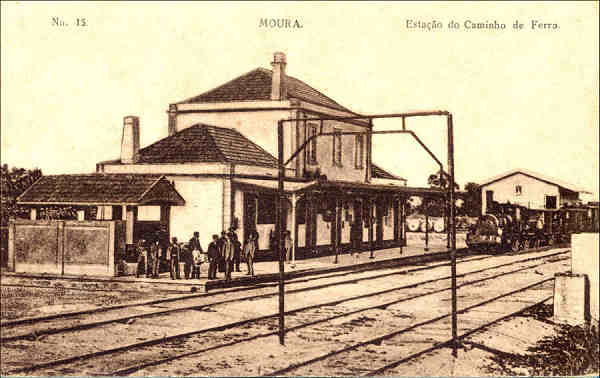 N� 16 - MOURA. Esta��o de Caminho de Ferro - Edi��o Andr� dos Santos Concei��o, Moura (1920) - Dim. 13,6x8,6 cm - Col. A. Monge da Silva