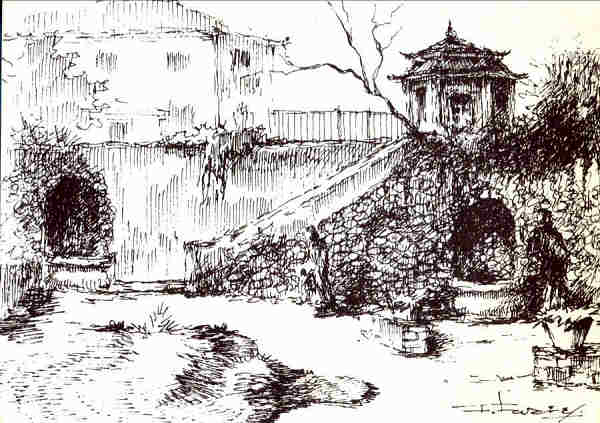 N� 6 - OEIRAS. Recanto do Jardim com oct�gono (s�c. XVIII). Desenhos � pena de Fernando Tavares -  - Ed. C�mara Municipal de Oeiras - 1999 - Dim. 14,8x10,5 cm. - Col. A. Monge da Silva