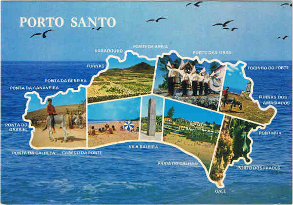 N� 813 - PORTO SANTO Motivos Regionais - Ed. BERNARDINO H.S. CARV�O PARQUE RESIDENCIAL DOS PIORNAIS, BLOCO 9-3.�A - 9000 FUNCHAL - SD - Dim. 15x10,5 cm - Col. Manuel B�ia (1988).