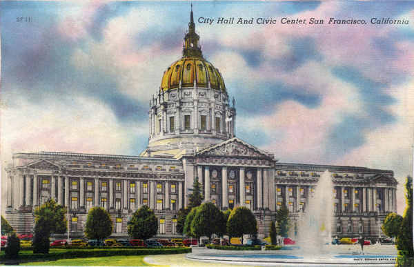 SF11 - San Francisco - City Hall and Civic Center - Edi��o an�nima Foto de Redwood Empire Assm - Dim. 13,7x8,8 cm - Col. Am�lcar Monge da Silva (1940)