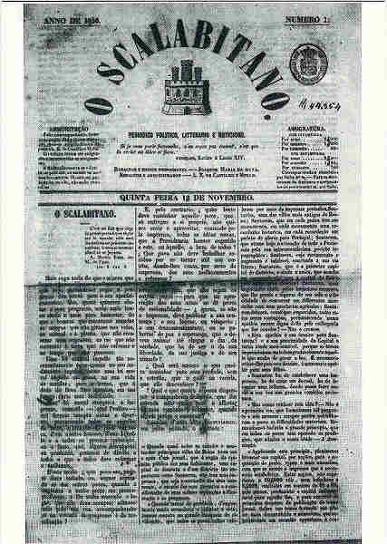 N� 6 - O Scalabitano. Peri�dico Pol�tico, Liter�rio e Noticioso, 1856, N� 1 - Ed. Assoc. Estudos e defesa do patrim�nio hist�rico-cultural de Santar�m - SD - Dim. 14,9x10,5cm - Col. M. Soares Lopes