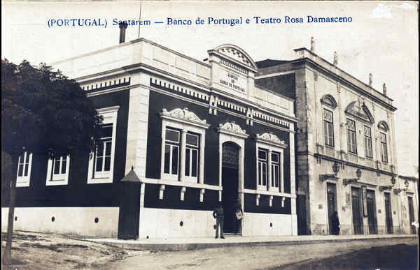 SN - SANTAR�M. Banco de Portugal e Teatro Rosa Damasceno - Edicao Luiz Filipe Baptista & Cia - Dim. 14,2x9,2 cm - Col. A. Monge da Silva (1930)
