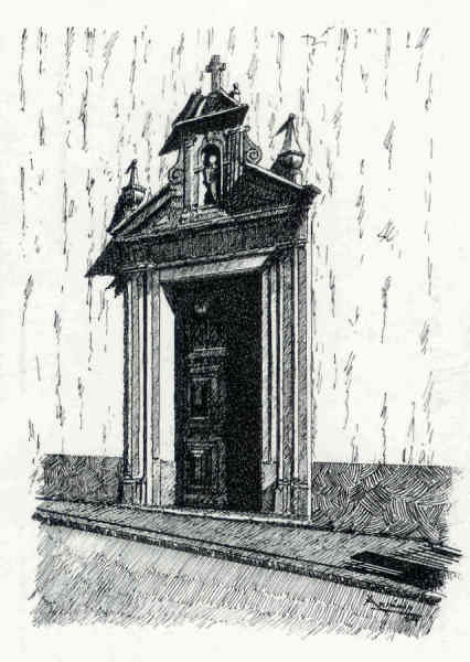 N� 21 - Igreja de Santa Iria - Ribeira de Santar�m - Desenho de Ars�nio da Ressurrei��o - Edi��o Associa��o de Estudos e Defesa do Patrim�nio Hist�rico-Cultural de Santar�m - 1990  - Dim. 10,5x15,1 cm - Col. Miguel Soares Lopes