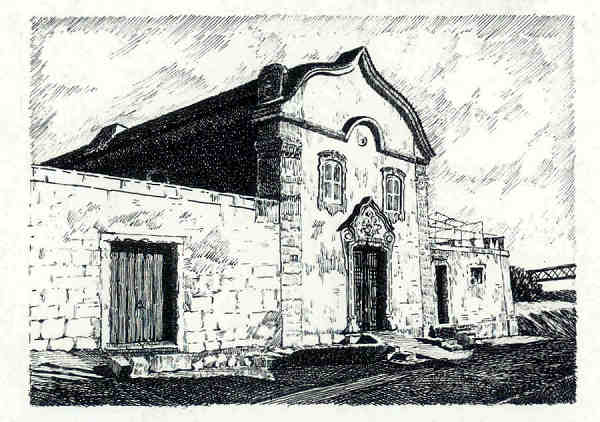 25 - Ermida de Nossa Senhora das Neves - Ribeira de Santar�m - Desenho de Ars�nio Ressurrei��o - Edi��o Associa��o de Estudos e Defesa do Patrim�nio Hist�rico-Cultural de Santar�m - 1990  - Dim. 10,5x15,1 cm - Col. Miguel Soares Lopes