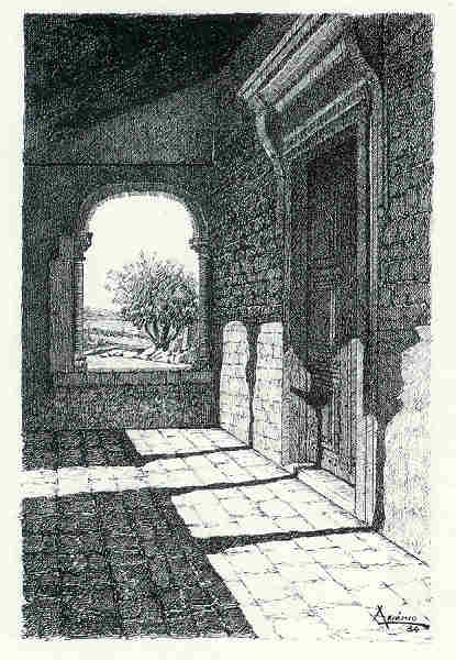 N� 09 - Ermida de Nossa Senhora do Monte - Portal - Desenho de Ars�nio Ressurrei��o - Edi��o Associa��o de Estudos e Defesa do Patrim�nio Hist�rico-Cultural de Santar�m - 1990 - Dim. 10,5x15,1cm - Col. Miguel Soares Lopes