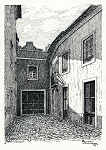 N� 11 - Beco da antiga travessa dos 7 Cantos - Desenho de Ars�nio Ressurrei��o - Ed. da Associa��o de Defesa do Patrim�nio Hist�rico e Cultural de Santar�m - 1990 - Dim. 10,5x15,1 cm - Col. Miguel Soares Lopes