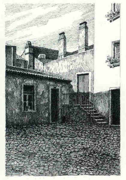 N� 15 - P�tio do Beco do Felejo - Desenho de Ars�nio Ressurrei��o - Ed. da Associa��o de Defesa do Patrim�nio Hist�rico e Cultural de Santar�m - 1990 - Dim. 10,5x15,1 cm - Col. Miguel Soares Lopes