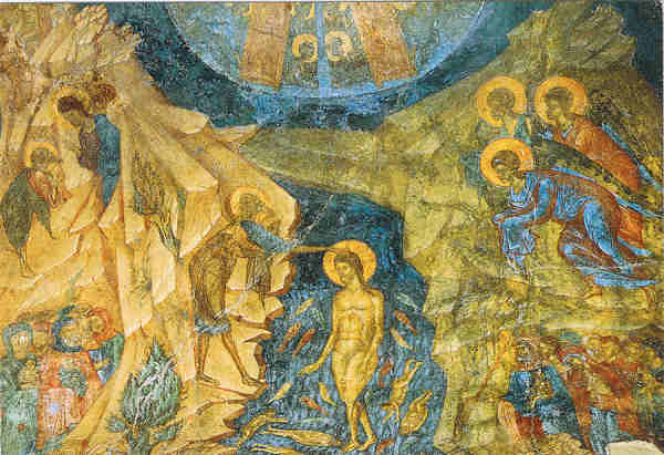 A 59 - GR�CIA  MISTRAS O Baptismo de Cristo (fresco) - Ed. HAITALIS,13, ASTROUS STR.,13121 ATENAS, TEL.:210 5766883 - SD - Dim.16,1x11 cm - Col. F�tima B�ia (2007)