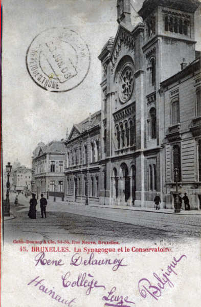 SN - Sinagoga e Conservatorio - Edi��o Cohn Donnay & Cie, Bruxelles - Dim. 14,8x9 cm - Carimbo Postal 1903 de S�o Tom� e Pr�ncipe - Col. A. Monge da Silva (c. 1903)