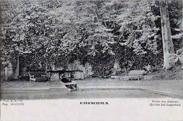 Col. A, 61 - Fonte dos Amores (Quinta das L�grimas) - Pap. Borges, Coimbra - Dim. 138x91 mm - Col. A. Monge da Silva (cerca de 1905)