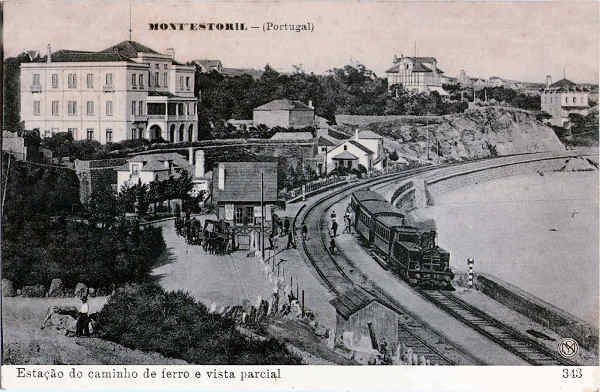 N� 343 - Esta��o de caminho de ferro do Monte Estoril - Editor Martins & Silva, L. Cam�es, 35, Lisboa - Dim. 140x91 mm. - Col. A. Monge da Silva (cerca de 1905)