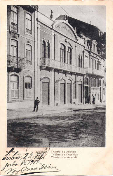 N� 59 - Theatro da Avenida - Edi��o dos correios - Dim. 141x90 mm - Usado em 22AGO1912 - Col. A. Monge da Silva (anterior a 1910)