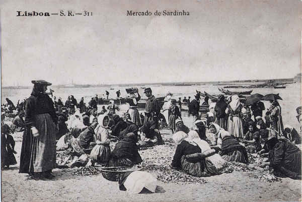 S.R. 311 -  Mercado de sardinha - Edi��o Rocha, Lisboa - Dim. 137x92 mm - Col. A. Monge da Silva (cerca de 1905)