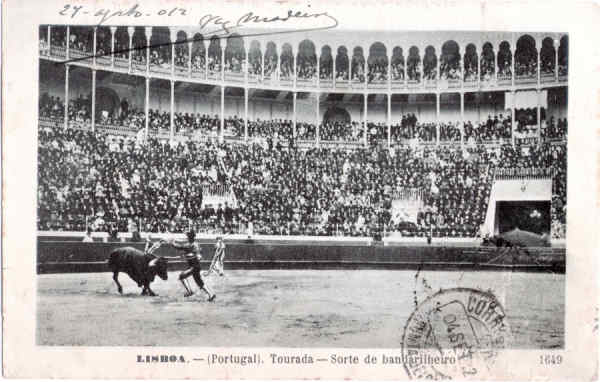 N� 558 - Tourada, Sorte de bandarilheiro - Edi��o Martins & Silva, Pra�a Luis de Cam�es 35, Lisboa - Dim. 142x90 mm - Carimbo Postal 04SET1912 - Col. A. Monge da Silva (cerca de 1910)