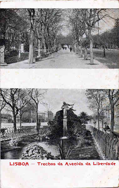 S/N - Trechos da Avenida da Liberdade - Edi��o B.T. A Trinacria, Lisboa - Dim. 140x88 mm - Col. A. Monge da Silva (cerca de 1905)