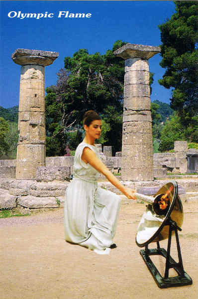 N.� 34 - OL�MPIA - O acender da Chama Ol�mpica - Ed. OLYMPIC PUBLICATIONS - SKOUFA 56 - ATHENS 106 72 - TEL: 210 3615682 - SD - Dim. 10x15 cm - Col. F�tima B�ia (2007)