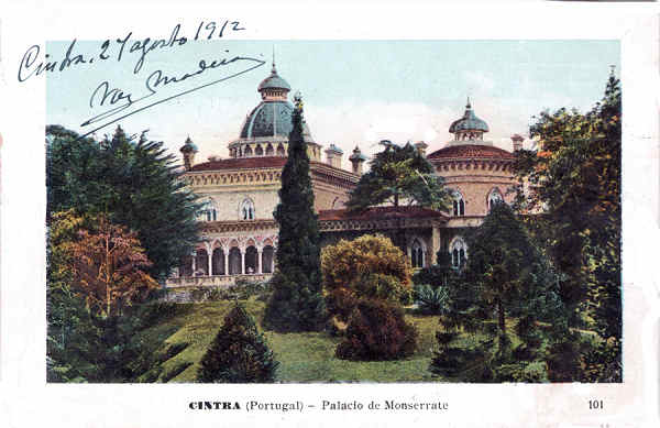 N� 101 - Palacio de Monserrate - Edi��o Martins & Silva, P� Luiz de Cam�es, 35, Lisboa - Dim. 138x90 mm - Carimbo Postal 27AGO1912 - Col. A. Monge da Silva (anterior a 1910)