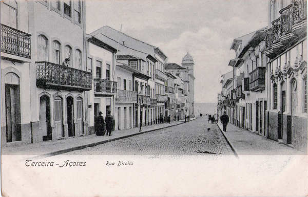 SN - Angra do Heroismo, Rua Direita - Edi��o Papelaria Louren�o, Angra do Heroismo - Dim. 139x90 mm - Usado em 21ABR1906- Col. A. Monge da Silva (c. 1900)